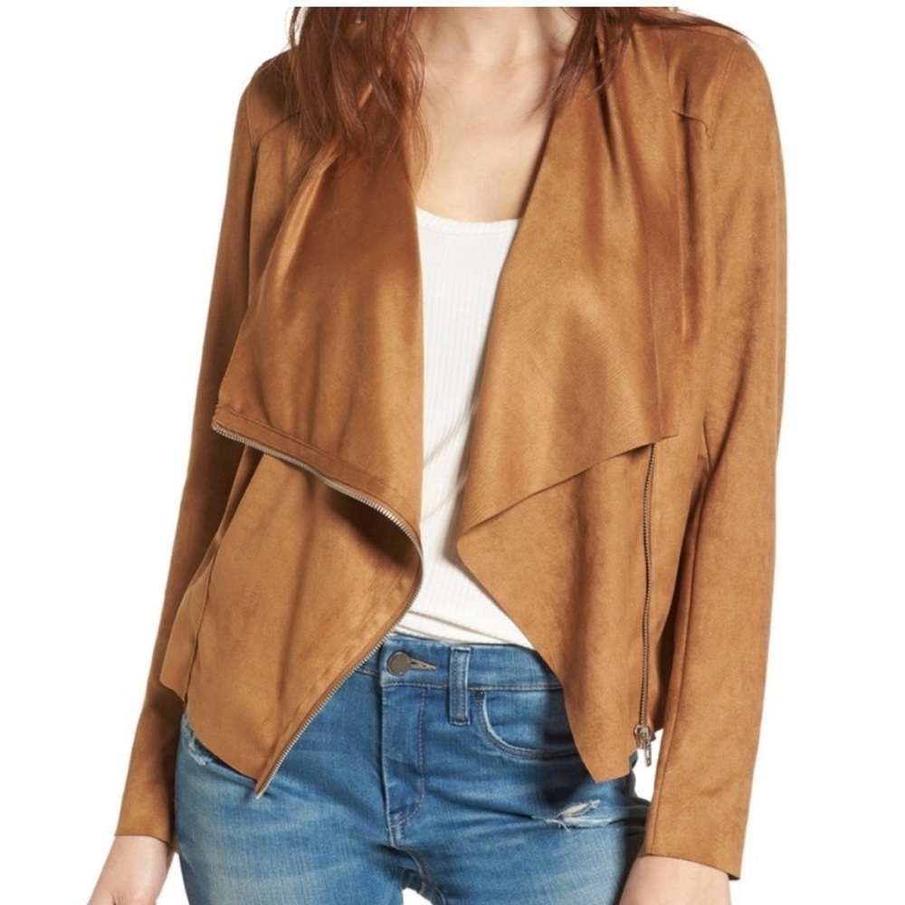BlankNYC Camel Brown Faux Suede Drape Front Moto Style Jacket Size M